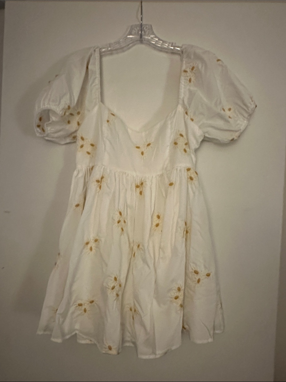 Altar'd State White Mini Dress with Yellow Floral Embroidery